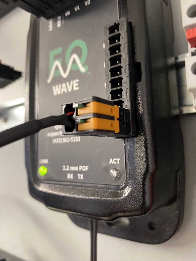 EQ Wave sensor powered via USB cable connected to DC input terminals